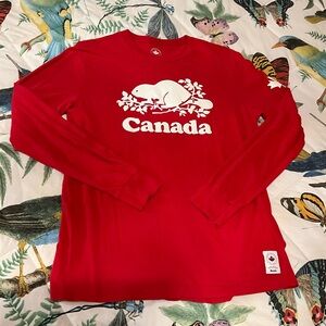 Roots Canada Long Sleeve Logo T Men's Medium Red